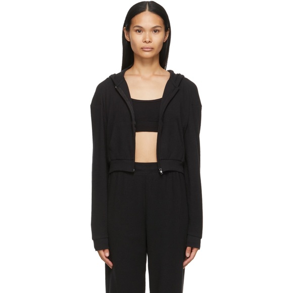 SKIMS Tops - SOLD - NWOT Skims Black Waffle Knit Zip Up Hoodie Sz S